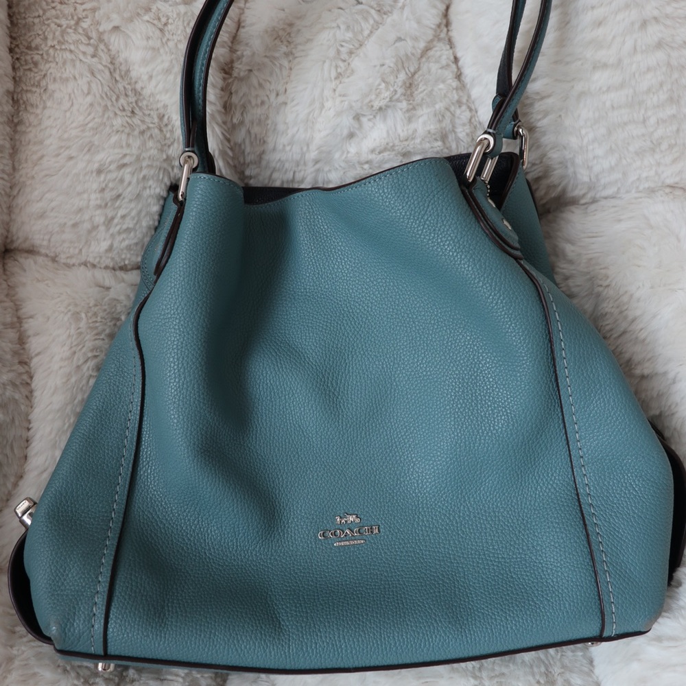 Coach Pebbled Leather Edie 31 Shoulder Bag Silver/Sage